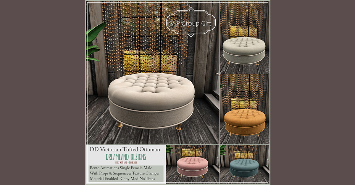 New VIP Group Gift Victorian Tufted Ottoman at Dreamland Designs