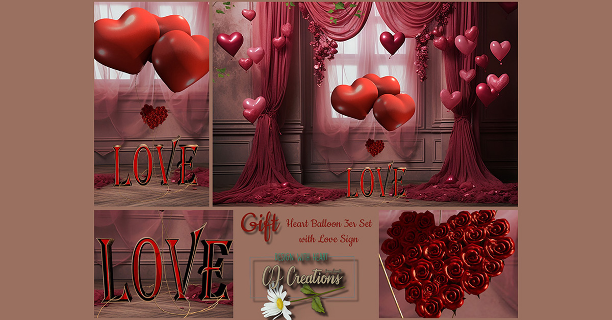 Group Gift Heart Balloons with Love Sign at CJ Creations